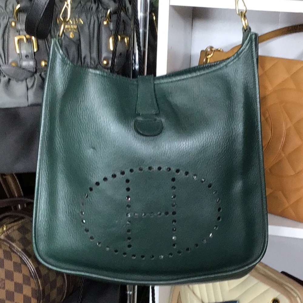 Hermes Evelyne Shoulder Bag Green Leather